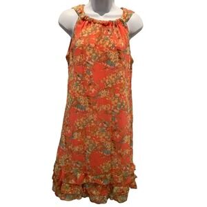 KARIN STEVENS SLEEVELESS ORANGE FLORAL RUFFLE DRESS 10